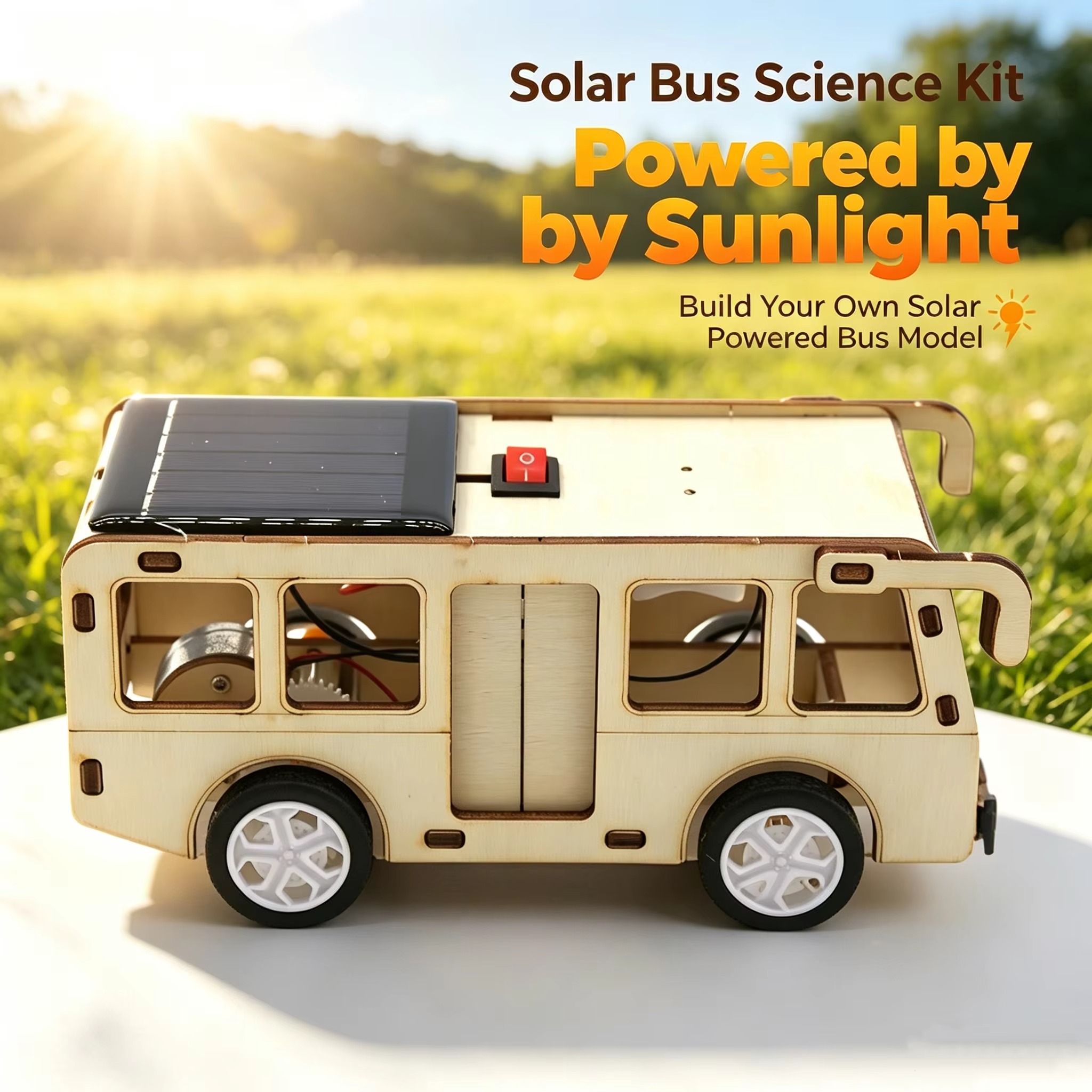Party Games Bus - DIY Solarbetriebenes Wissenschafts-Lernspielzeug, Selbstbau-Bus-Modell, STEM-Lernbausatz, Geschenk