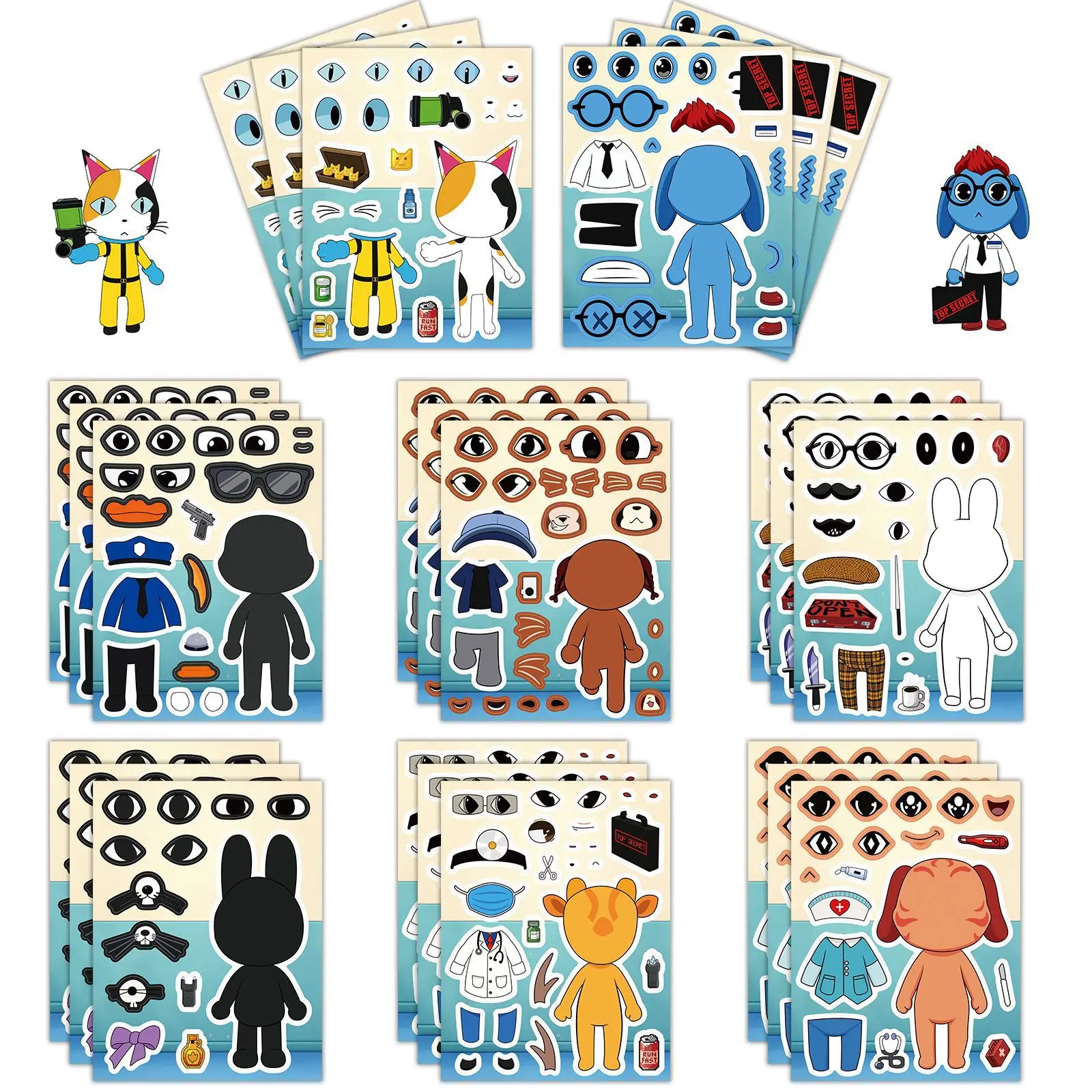 Party Games Good - 8 Stück/Set Tierklinik-Puzzle, Anomalie-Aufkleber, Gesichter gestalten,